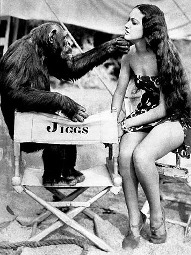 Dorothy Lamour spends her downtime on set hanging out with an animal friend...